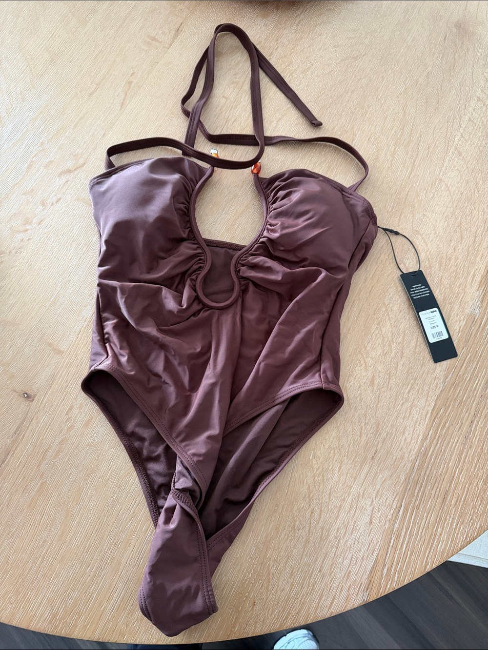 Fashion nova Chocolate Brown Halter One-Piece Swimsuit size medium